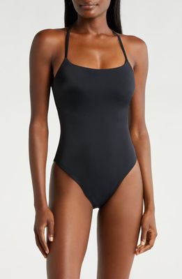 Andie The Fiji Lace-Up Back One-Piece Swimsuit in Black 