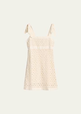 Andie Tie-Shoulder Cotton Crochet Lace Mini Dress