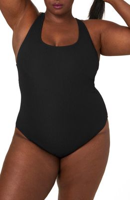 Andie Tulum Ribbed One-Piece Long Torso Swimsuit in Black 