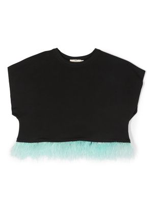 Andorine feather-detail organic cotton T-shirt - Black