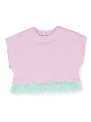 Andorine feather-detail organic cotton T-shirt - Purple