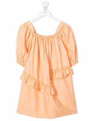 Andorine floral puff-sleeved dress - Orange
