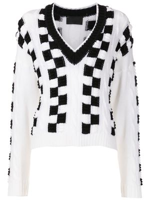Andrea Bogosian checkerboard-knit V-neck jumper - Black