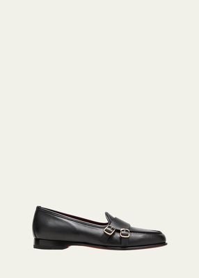 Andrea Double Monk Leather Loafers
