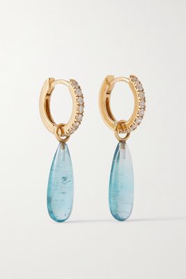 Andrea Fohrman - 14-karat Gold, Indicolite And Diamond Hoop Earrings - Blue
