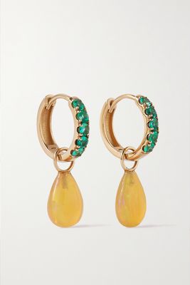 Andrea Fohrman - 14-karat Gold, Opal And Emerald Hoop Earrings - Yellow