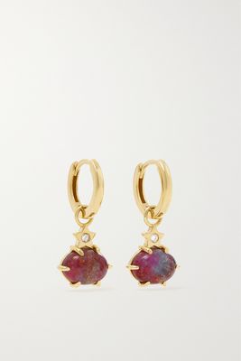 Andrea Fohrman - Mini Cosmo 14-karat Gold, Kyanite And Diamond Hoop Earrings - Red