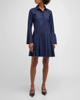 Andrea Long-Sleeve Pleated Mini Shirtdress
