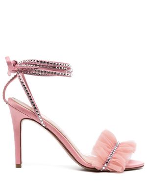 Andrea Wazen ruffled crystal-embellished sandals - Pink