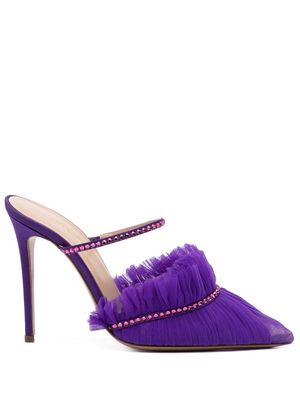 Andrea Wazen tulle 100mm embellished mules - Purple