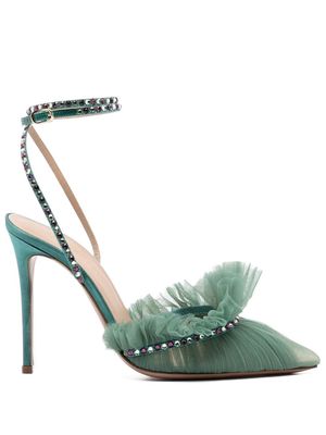 Andrea Wazen tulle 95mm embellished sandals - Green