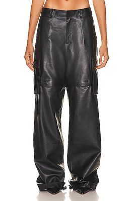 Andreadamo Leather Baggy Cargo Pant in Black