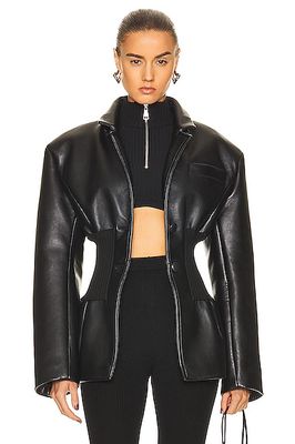 Andreadamo Oversize Leather Jacket With Ribbed Knit in Black
