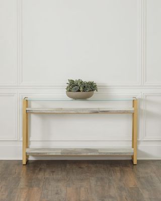 Andres Hair on Hide Console Table, Brass