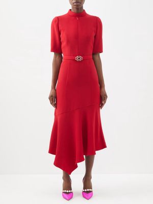 Andrew Gn - Asymmetrical Belted Crepe Dress - Womens - Red