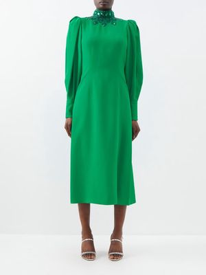 Andrew Gn - Crystal-embellished Crepe Midi Dress - Womens - Green