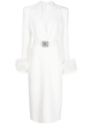 Andrew Gn crystal-embellished feather-trim dress - White
