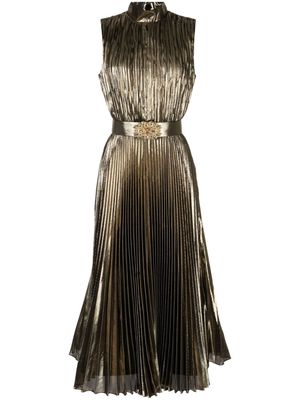 Andrew Gn Jewel belted pleated midi dress - Gold
