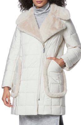 Andrew Marc Astor Quilted Faux Shearling Trim Coat in Birch