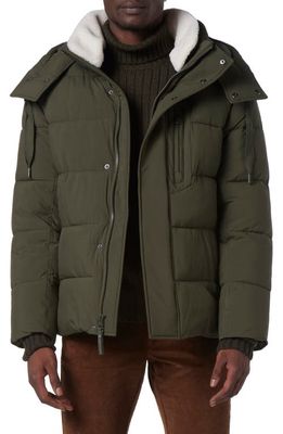Andrew Marc Howe Water Resistant Puffer Jacket with Removable Faux Shearling Collar in Army