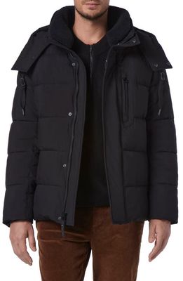 Andrew Marc Howe Water Resistant Puffer Jacket with Removable Faux Shearling Collar in Black
