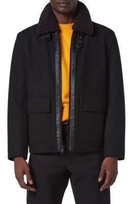 Andrew Marc Hudson Water Resistant Faux Shearling Trim Jacket in Black