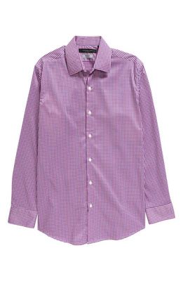 Andrew Marc Kids' Skinny Fit Windowpane Check Stretch Button-Up Shirt in Fuschia/White
