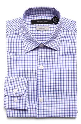 Andrew Marc Kids' Skinny Fit Windowpane Check Stretch Button-Up Shirt in White/Purple