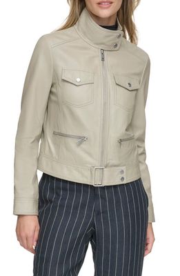 Andrew Marc Leather Moto Jacket in Stone 