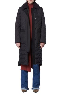 Andrew Marc Maxine Quilted Coat with Faux Shearling Collar in Black