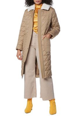 Andrew Marc Maxine Quilted Coat with Faux Shearling Collar in Khaki