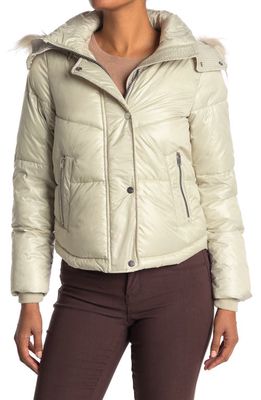 Andrew Marc Minna Faux Fur Trim Hooded Puffer Jacket in Fawn