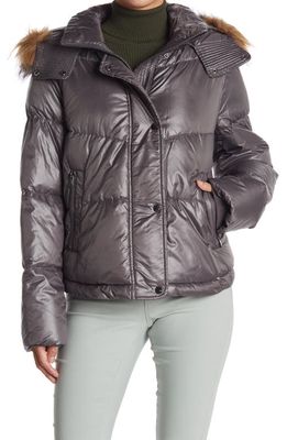 Andrew Marc Minna Faux Fur Trim Hooded Puffer Jacket in Pavement
