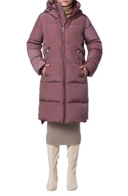 Andrew Marc Palma Shimmer Water Resistant Hooded Down Puffer Jacket in Rose Taupe
