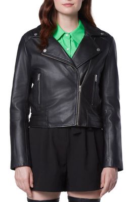 Andrew Marc Smooth Leather Moto Jacket in Black