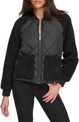 Andrew Marc Sport Mix Media Quilted Bomber Jacket in Black