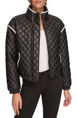 Andrew Marc Sport Quilted Faux Leather Bomber Jacket in Black-White
