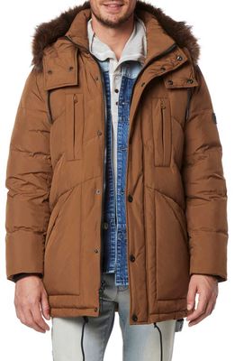 Andrew Marc Tremont Water Resistant Down Quilted Parka with Faux Fur Trim in Sepia