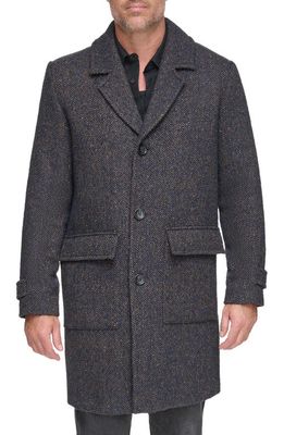 Andrew Marc Wexford Herringbone Wool Blend Overcoat in Navy Herringbone Tweed