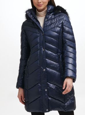 Andrew Marc Women's Hooded Quilted Down Coat in Navy