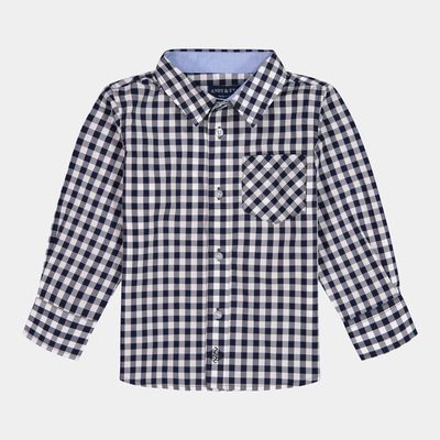 Andy & Evan Boys Gingham Button Down Shirt in Navy