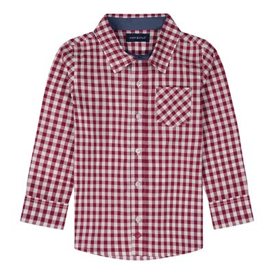 Andy & Evan Boys Gingham Button Down Shirt in Red Check