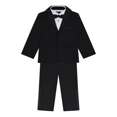 Andy & Evan Boys Long Sleeve Button Down Blazer, Pant & Bowtie Tuxedo 4-Piece Set in Black