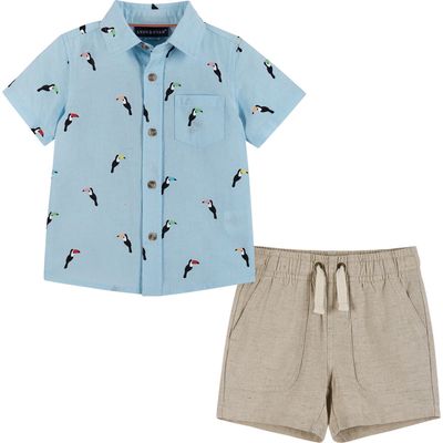 Andy & Evan Button-Up Shirt & Shorts Set in Blue Toucan 