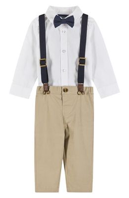 Andy & Evan Button-Up Shirt, Suspenders, Pants & Bow Tie Set in White 