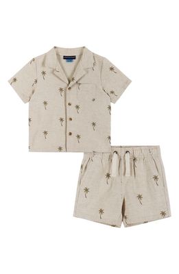 Andy & Evan Camp Shirt & Shorts Set in Beige Palm