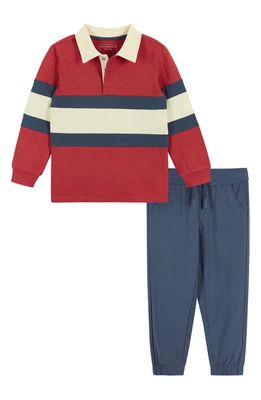 Andy & Evan Colorblock Polo & Pants Set in Red