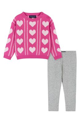 Andy & Evan Heart Chenille Sweater & Leggings Set in Heart Pink