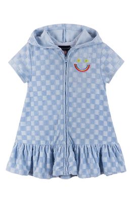 Andy & Evan Kids' Checker French Terry Hooded Cover-Up Dress in Blue Checker