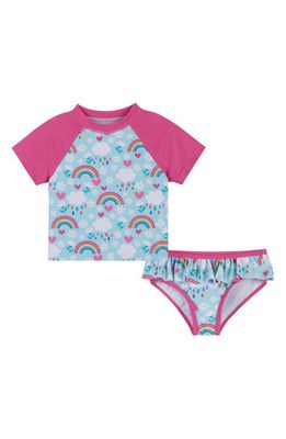 Andy & Evan Kids' Hearts and Rainbows Two-Piece Rashguard Swimsuit in Light Blue 